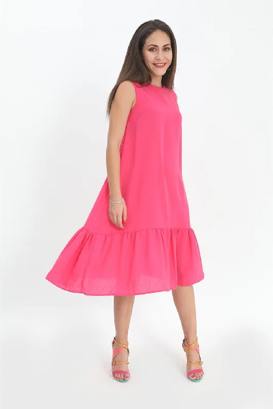 Crystal Linen Sleeveless Women's Loose Dress - Fuchsia