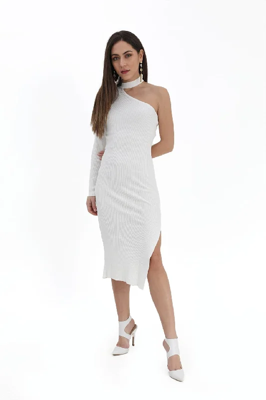 Women's One-Shoulder Sweater Dress - White