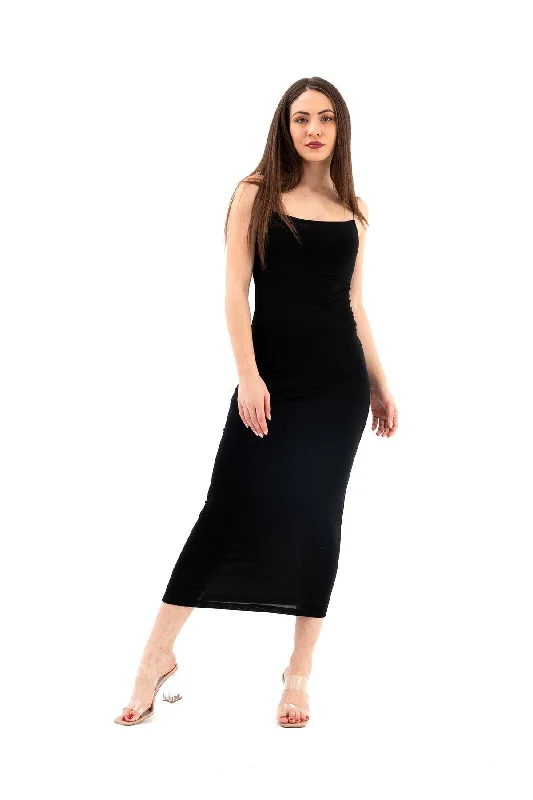 Women's Thin Strap Long Dress - Black