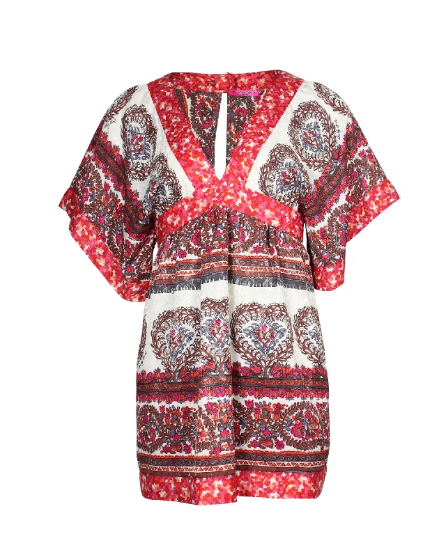 Anna Sui Printed Kimono Mini Dress in Multicolor Silk