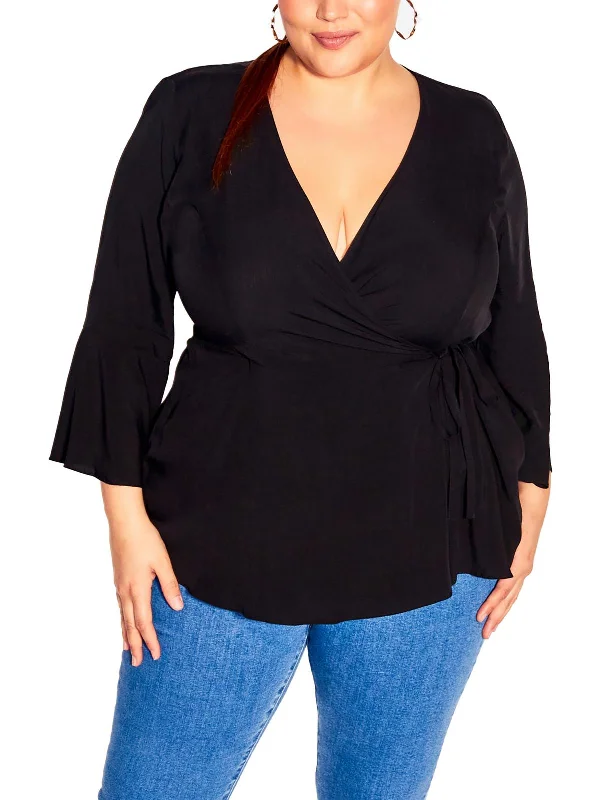 Plus Womens Dressy 3/4 Sleeve Wrap Top