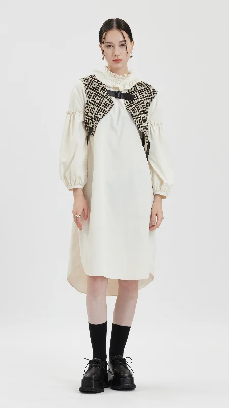 Ruffle Collar With Puff Sleeves Dress